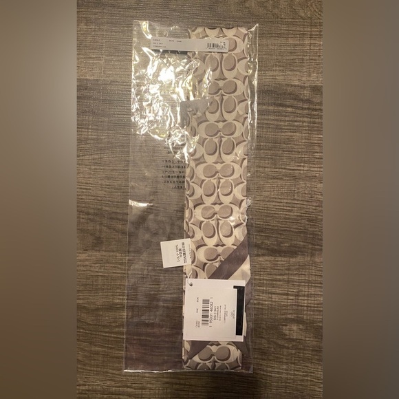 Coach Signature Print Silk Skinny Scarf. Color: Bone. - Picture 2 of 5